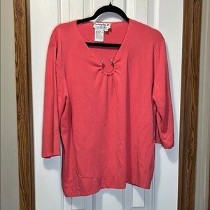 Joseph A Pink Embellished 3/4 Sleeve Blouse